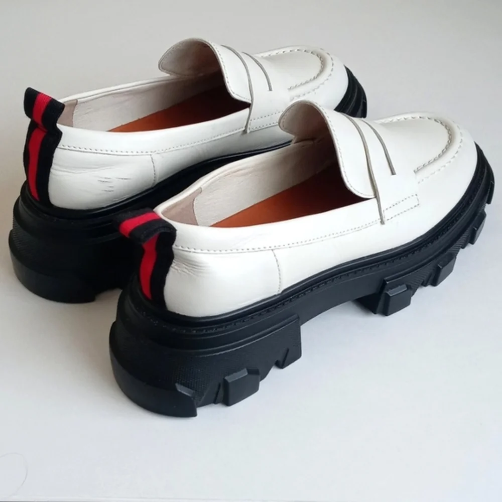 Lisa & Vicky Women’s Winter Creamy White Platform Thick Lug Sole Loafers 7.5